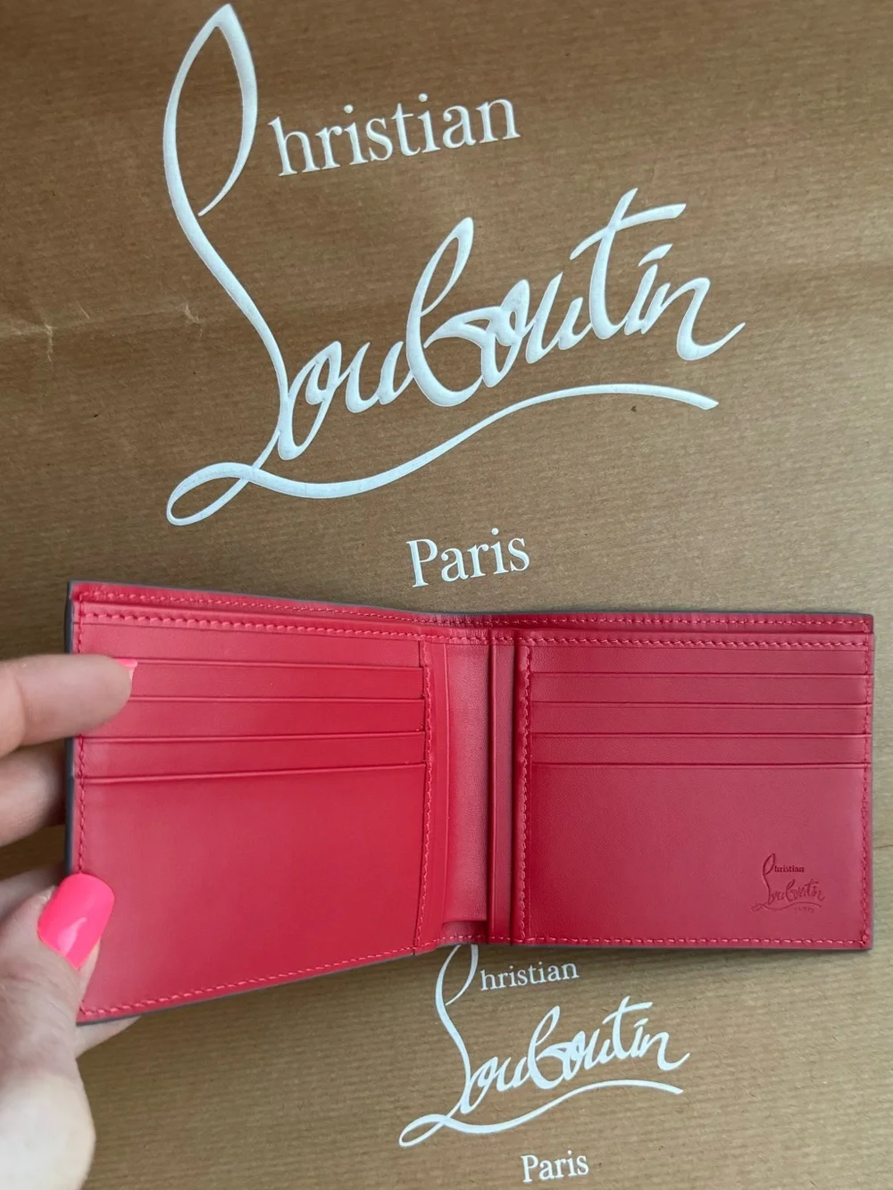 NWT Christian Louboutin Men’s Funky Studded Leather Bifold Wallet in Smoke Grey